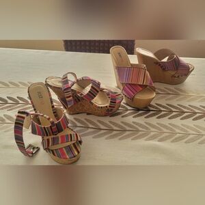 2 Pairs of JustFab Colorful Striped Wedge Sandals